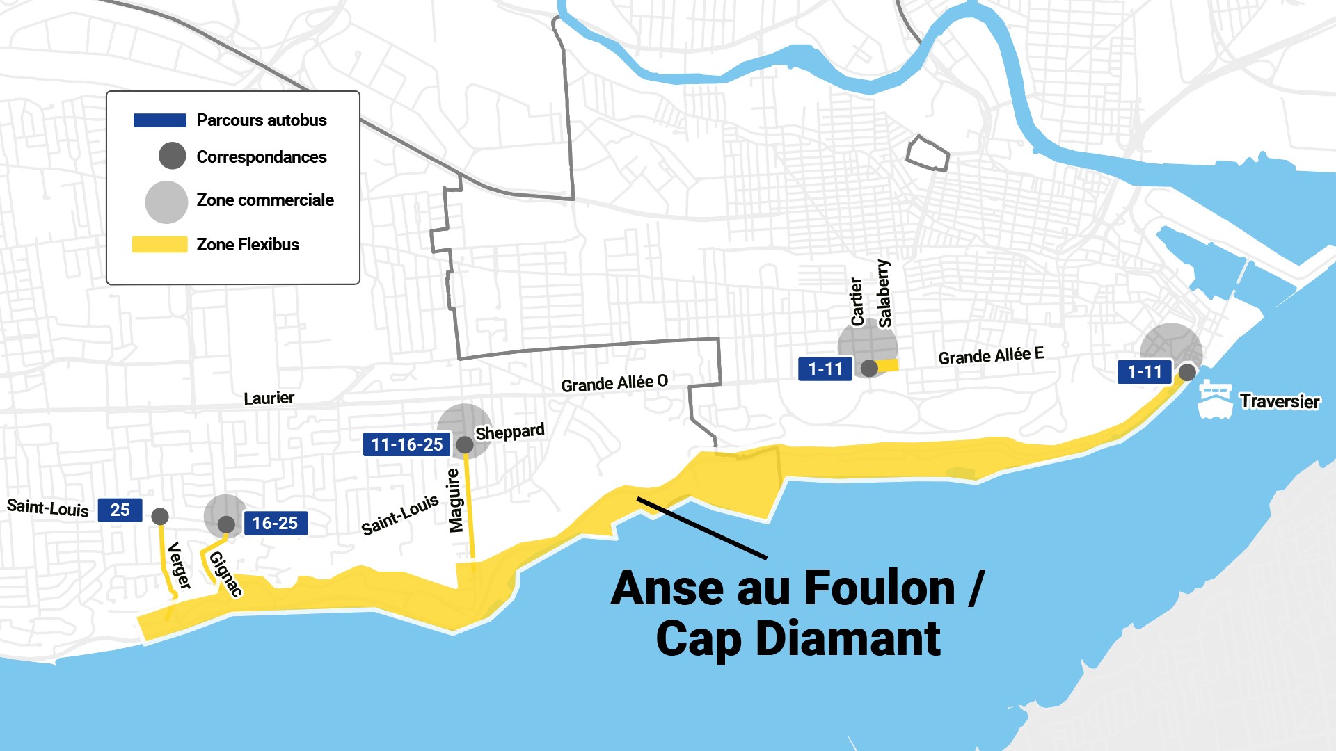 Carte de la zone Flexibus l'anse au Foulon/Cap Diamant