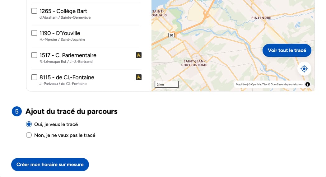 Étape 4 Cliquer sur « Créer mon horaire sur mesure »